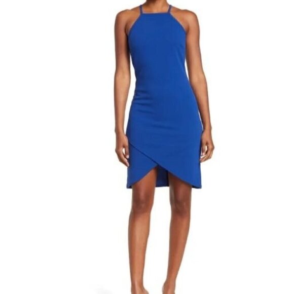 NEW The Vanity Room High Neck Tulip Hem Dress in Royal Blue - Size: Medium - Picture 1 of 10